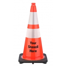 FREE STENCIL 28" Orange Traffic Cone, 7 lb Black Base, w/6" & 4" 3M Reflective Collar