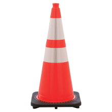 28" Orange Traffic Cone, 10 lb Black Base, w/6" & 4" 3M Reflective Collars