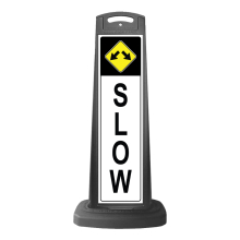 Black Reflective Vertical Sign Panel w/Base Option - Slow Arrows