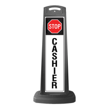 Black Reflective Vertical Sign Panel w/Base Option - Stop Sign Cashier