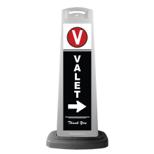 White Reflective Vertical Sign Panel w/Base Option - Valet with Arrow