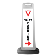 White Reflective Vertical Sign Panel w/Base Option - Valet Parking and Red Arrow