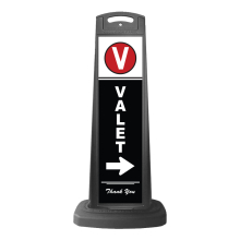 Black Reflective Vertical Sign Panel w/Base Option - Valet Text on Black