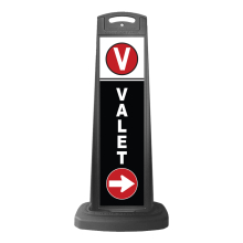 Black Reflective Vertical Sign Panel w/Base Option - Valet with Arrow