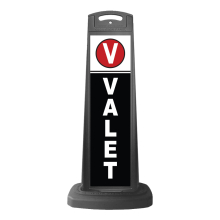 Black Reflective Vertical Sign Panel w/Base Option - Valet White Text on Black