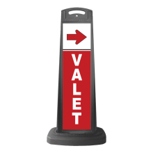 Black Reflective Vertical Sign Panel w/Base Option - Valet White Text on Red