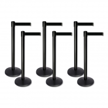 Lite Series Black Retractable Belt Stanchion - 6 Pack