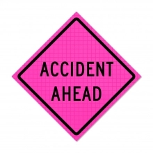 Pink Roll Up Traffic Sign - Accident Ahead