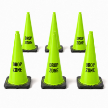 28" Lime Green Drop Zone Traffic Cones - 6 Pack