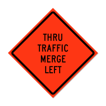 48" x 48" Roll Up Traffic Sign - Thru Traffic Merge Left