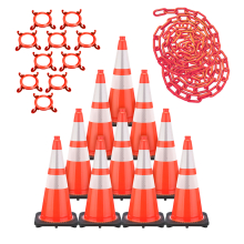 28" Traffic Cone, 7lb Base w/6" & 4" Reflective Collars Connector Chain Kit
