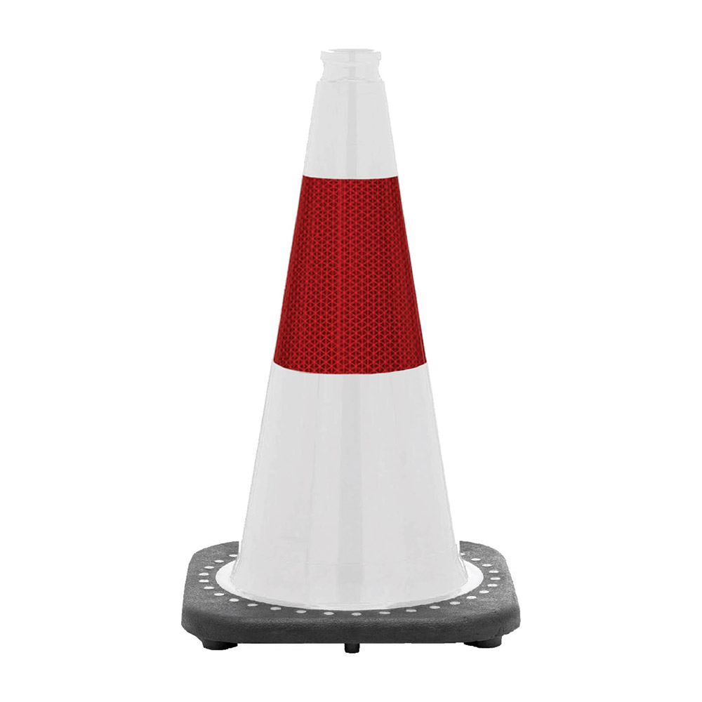 18" White Traffic Cone, 3 lb Black Base, w/3M Color Reflective Collar