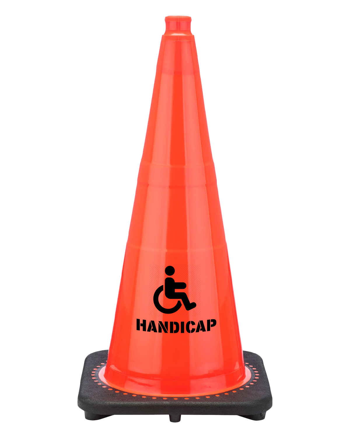28" Handicap STENCIL Traffic Cone, 7 lb Black Base