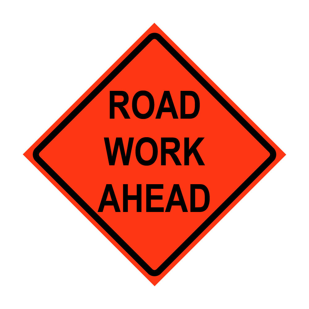 36" x 36" Roll Up Traffic Sign and Heavy Duty  Cross Brace - Road Work Ahead