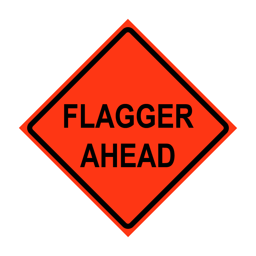 36" x 36" Roll Up Traffic Sign and Heavy Duty Cross Brace - Flagger Ahead