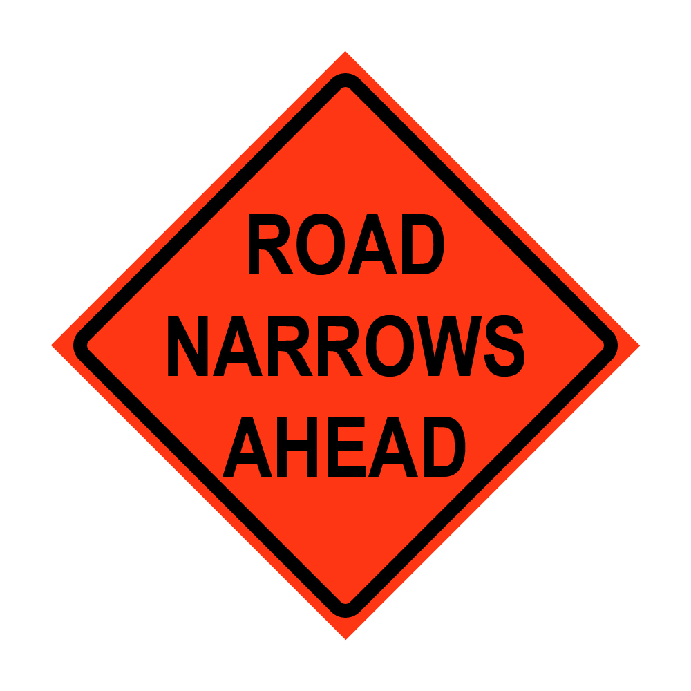 48" x 48" Roll Up Traffic Sign - Road Narrows Ahead