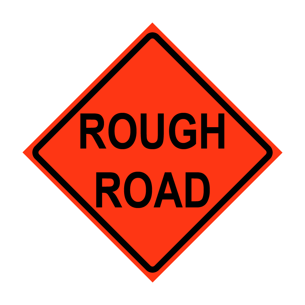 36" x 36" Roll Up Traffic Sign and Heavy Duty Cross Brace - Rough Road