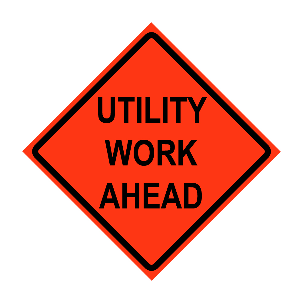 36" x 36" Roll Up Traffic Sign and Heavy Duty Cross Brace - Utility Work Ahead
