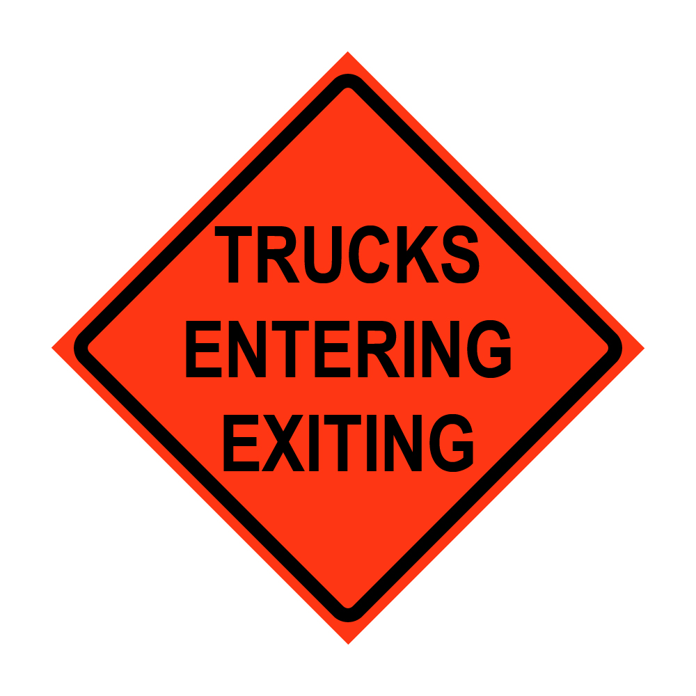 36" x 36" Roll Up Traffic Sign and Heavy Duty Cross Brace  - Trucks Entering Exiting