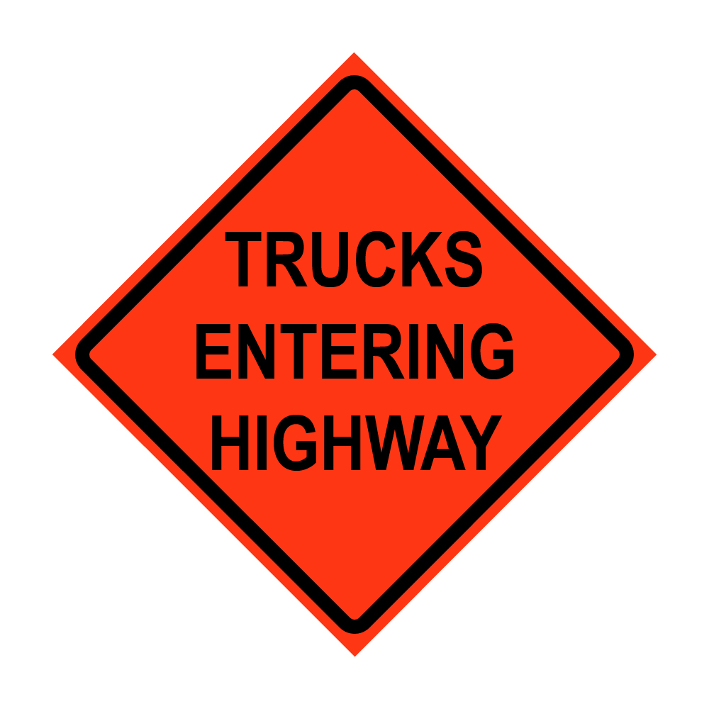 36" x 36" Roll Up Traffic Sign and Heavy Duty Cross Brace - Trucks Entering Highway