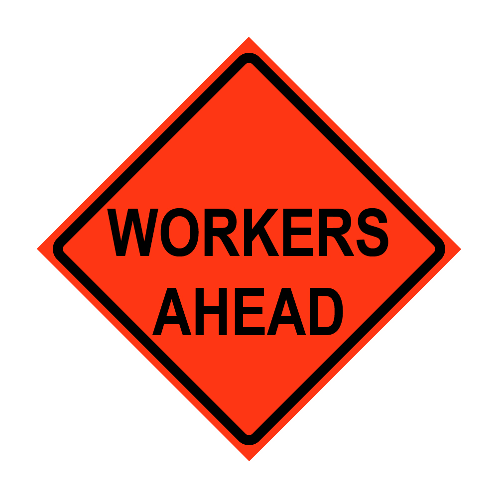 36" x 36" Roll Up Traffic Sign and Heavy Duty Cross Brace - Workers Ahead