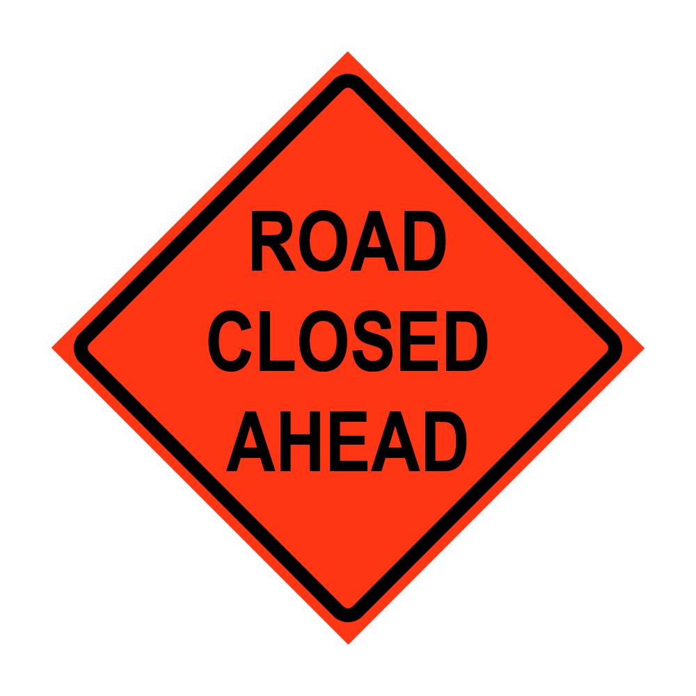 36" x 36" Roll Up Traffic Sign and Heavy Duty Cross Brace - Road Closed Ahead