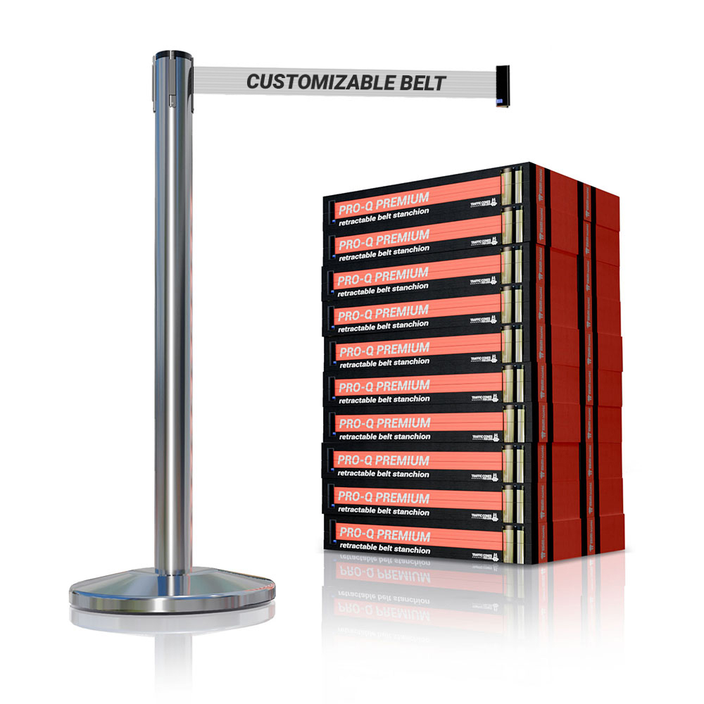 Stainless Finish Premium Stanchions w/Custom Retractable Belt - 20 pack