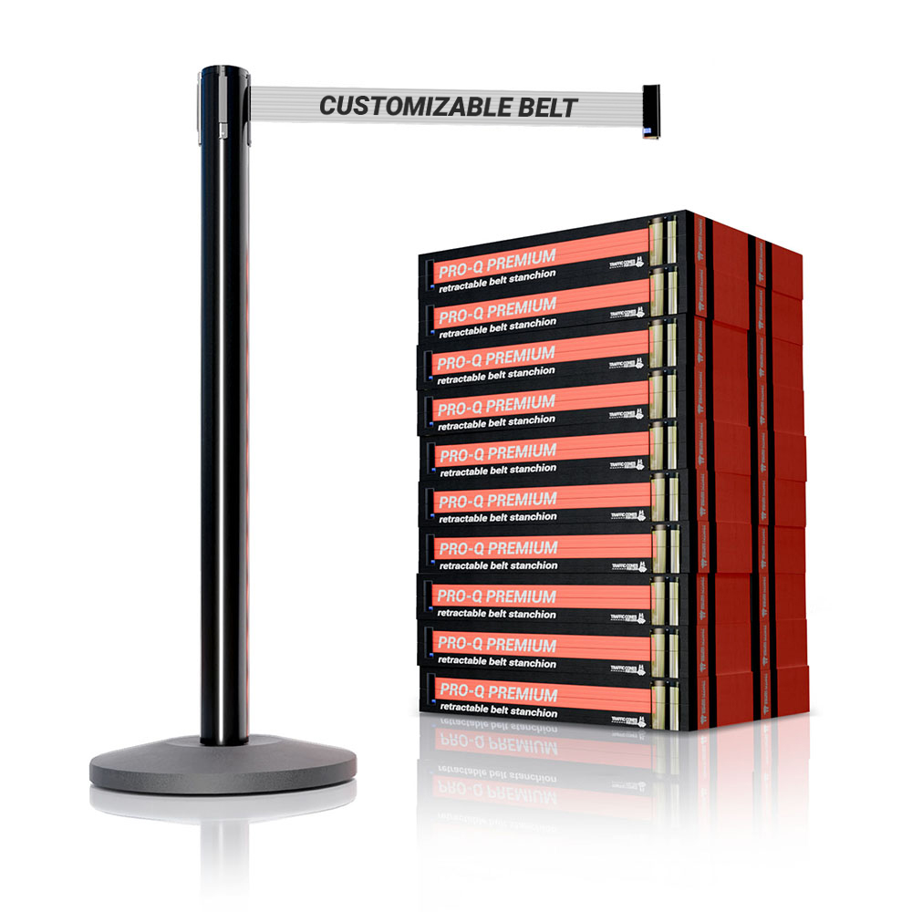 Black Finish Premium Stanchions w/Custom Retractable Belt - 20 pack