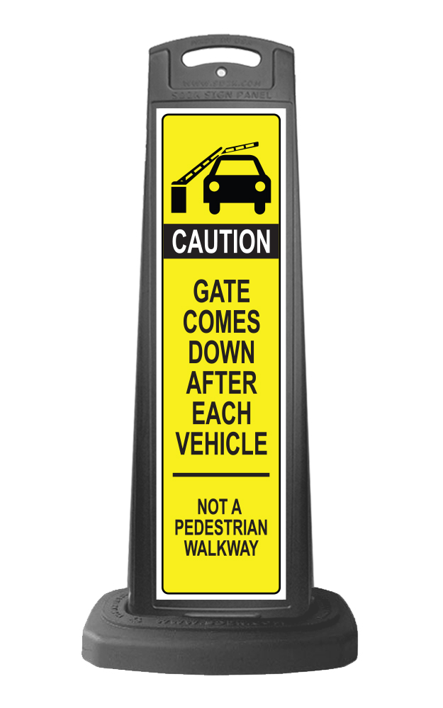Black Reflective Vertical Sign Panel w/Base Option - Caution Gate Comes Down