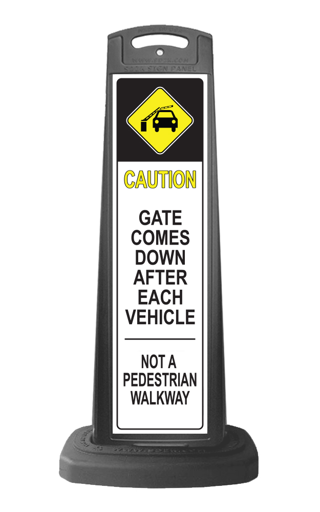 Black Reflective Vertical Sign Panel w/Base Option - Caution Gate Comes Down