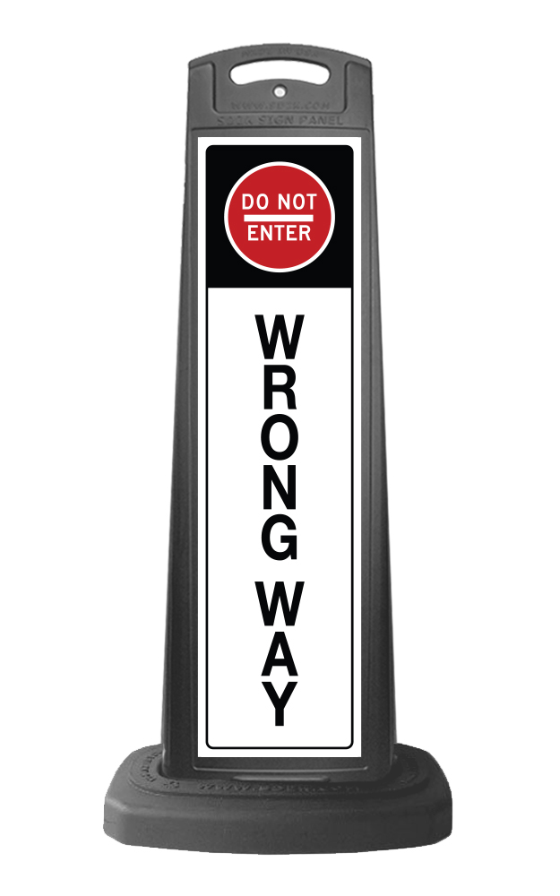 Black Reflective Vertical Sign Panel w/Base Option - Do Not Enter Wrong Way