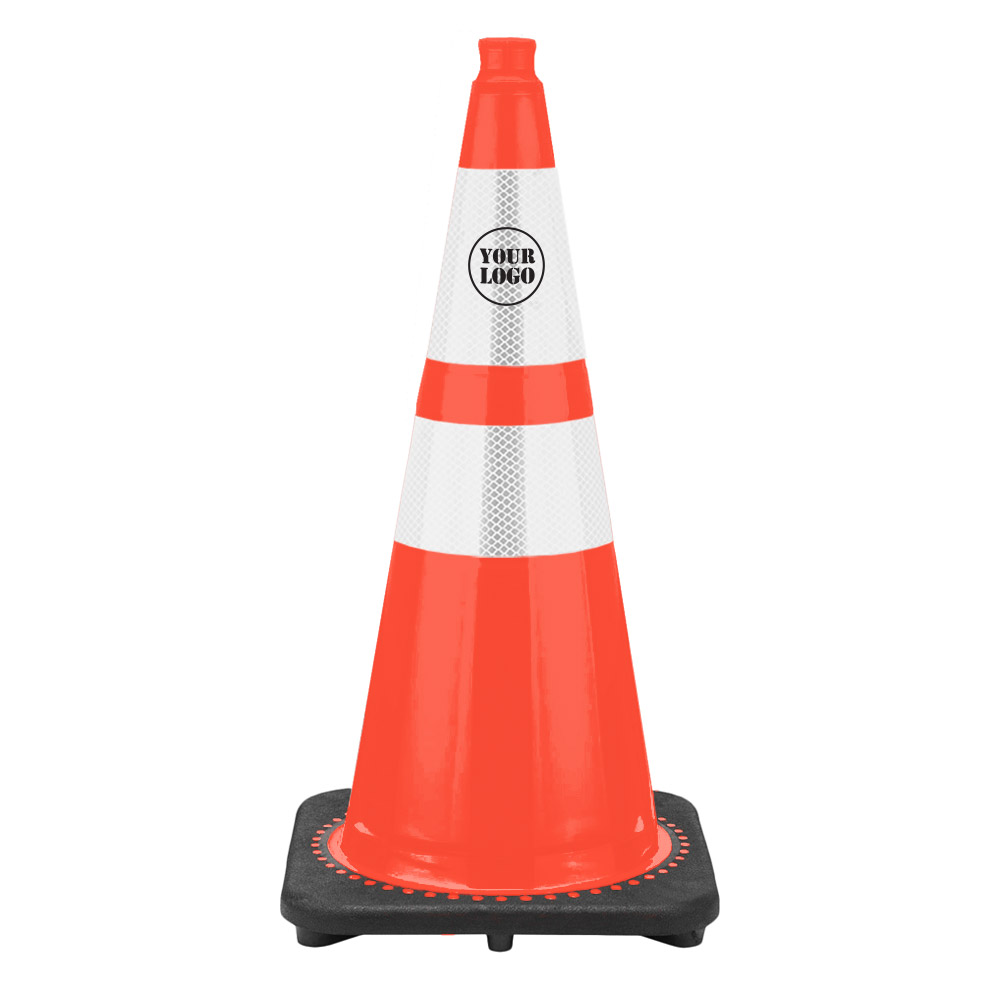 28" Traffic Cone w/6" & 4" Reflective Collars - Custom Logo 
