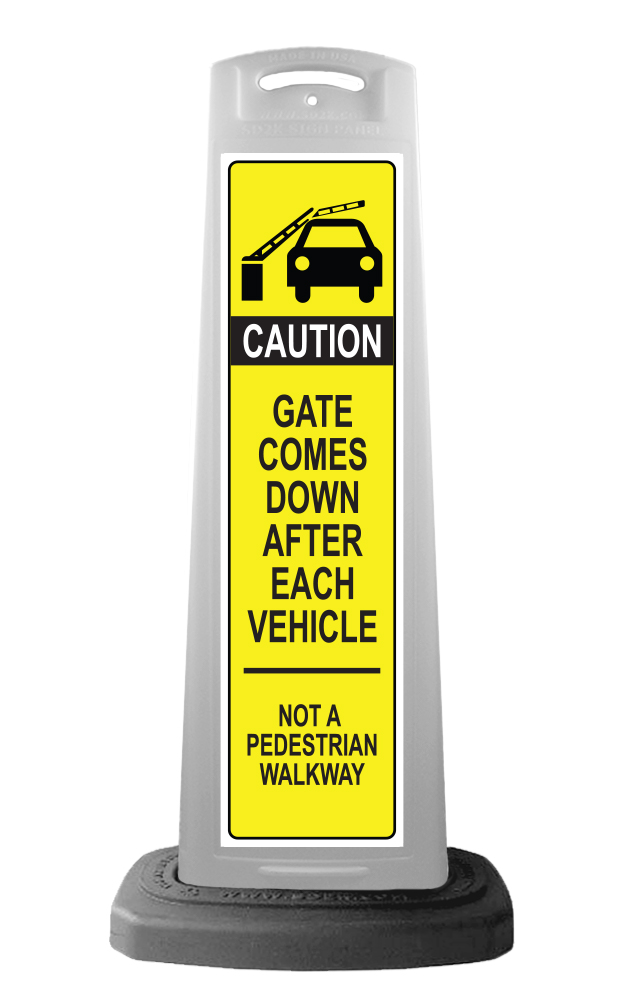 White Reflective Vertical Sign Panel w/Base Option - Yellow Caution Gate Comes Down