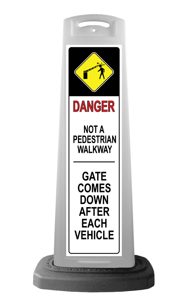 White Reflective Vertical Sign Panel w/Base Option - Danger Gate Comes Down