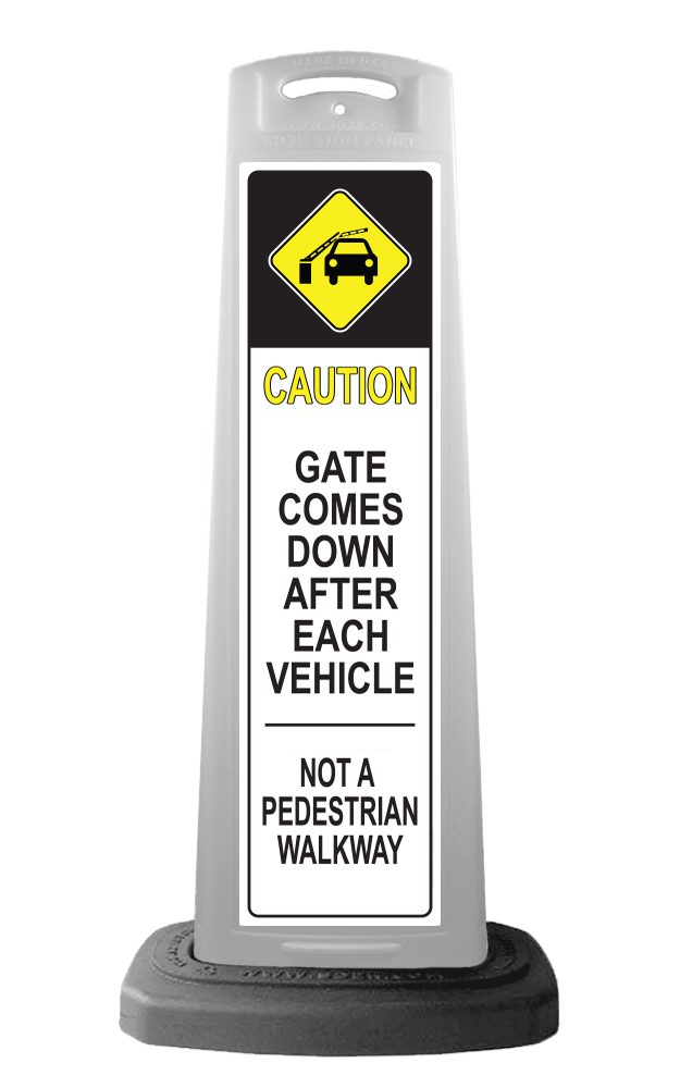 White Reflective Vertical Sign Panel w/Base Option - White Caution Gate Comes Down