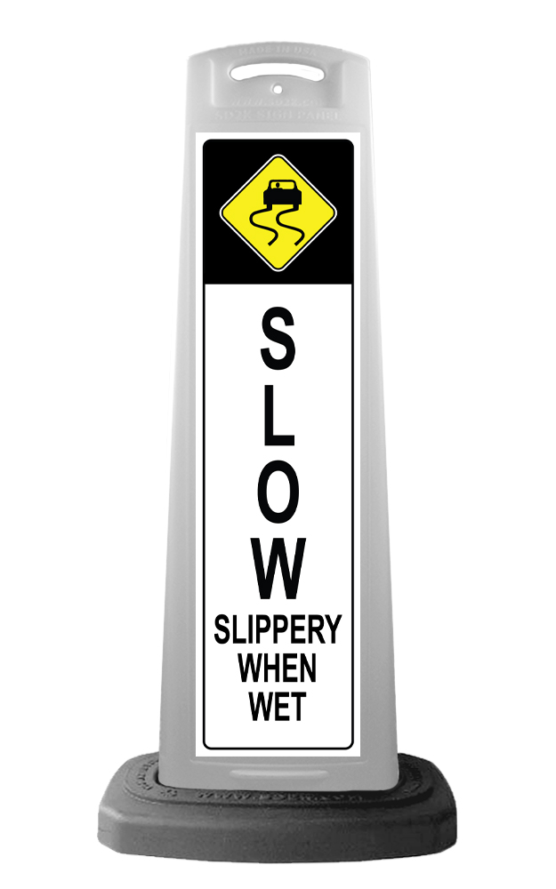 White Reflective Vertical Sign Panel w/Base Option - Slow Slipperty When Wet