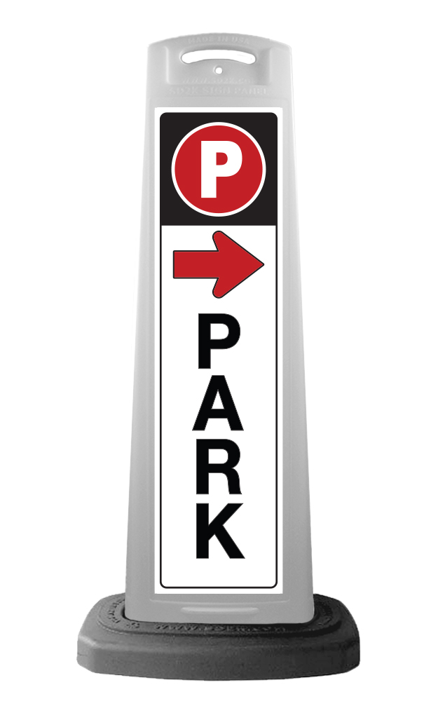 White Reflective Vertical Sign Panel w/Base Option - Park Right Arrow