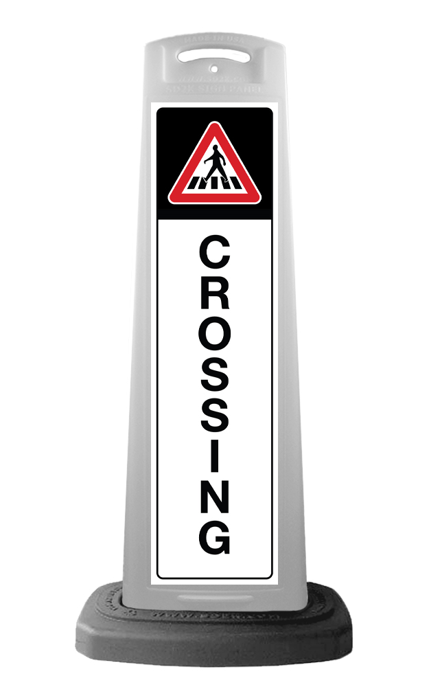White Reflective Vertical Sign Panel w/Base Option - Crossing 