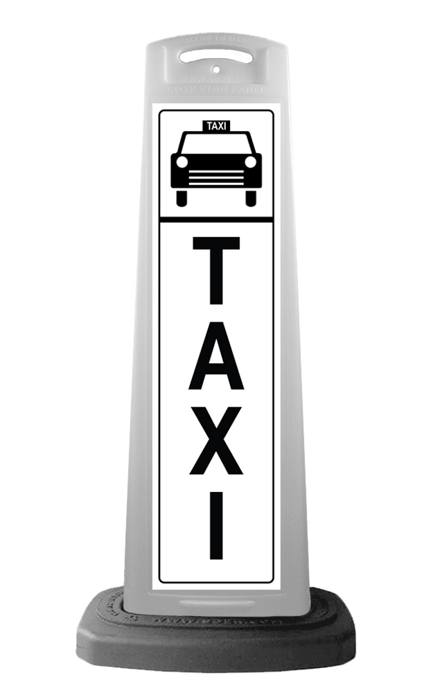 White Reflective Vertical Sign Panel w/Base Option - Car Taxi 