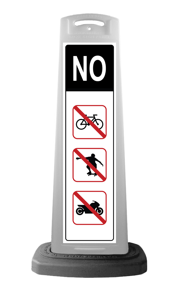 White Reflective Vertical Sign Panel w/Base Option -  No Bikes