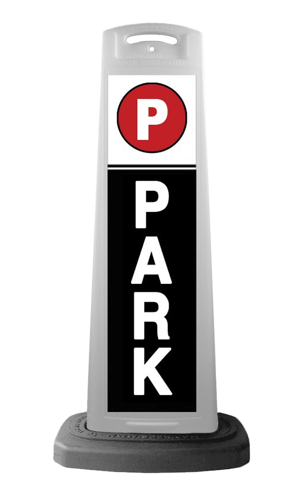 White Reflective Vertical Sign Panel w/Base Option - Park Black Background