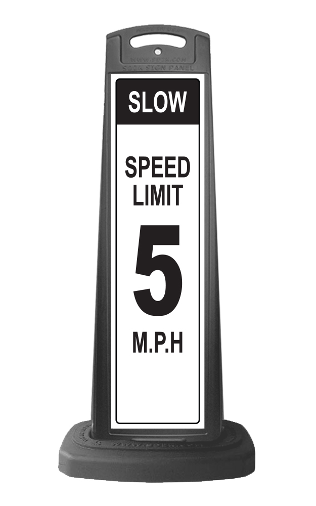 Black Reflective Vertical Sign Panel w/Base Option - Slow Speed Limit 5 mph