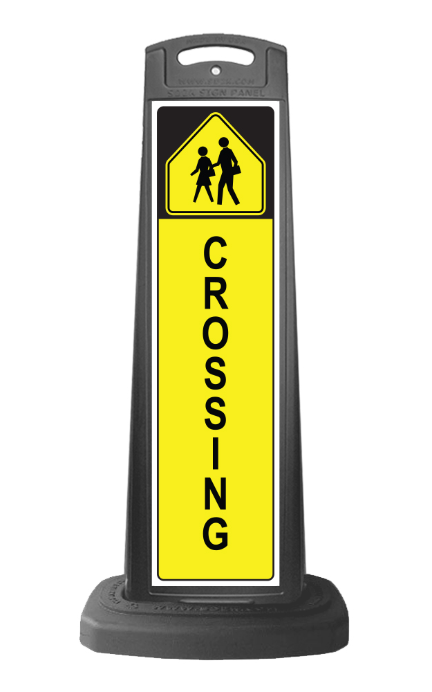 Black Reflective Vertical Sign Panel w/Base Option - Pedestrian Crossing