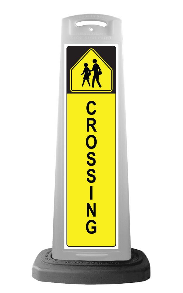 White Reflective Vertical Sign Panel w/Base Option - Pedestrian Crossing