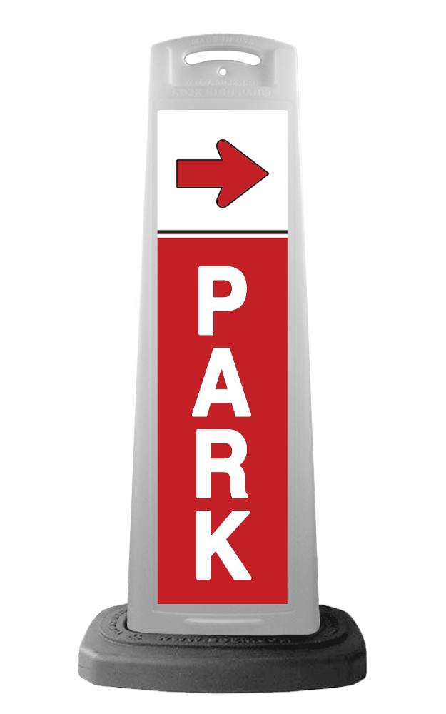 White Reflective Vertical Sign Panel w/Base Option - Park Red Arrow