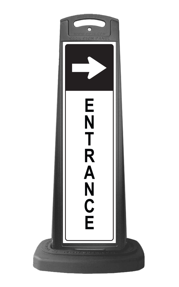 Black Reflective Vertical Sign Panel w/Base Option - Entrance w/Arrow
