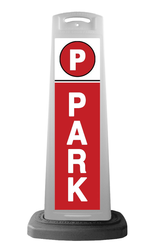 White Reflective Vertical Sign Panel w/Base Option - Park Red Background