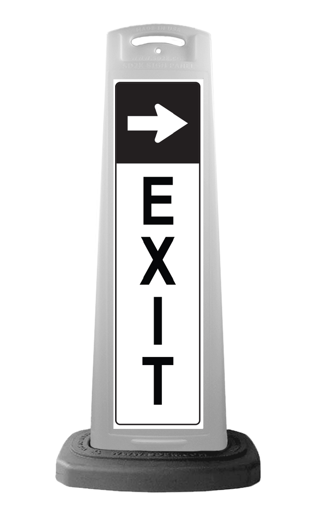 White Reflective Vertical Sign Panel w/Base Option - Exit and Arrow
