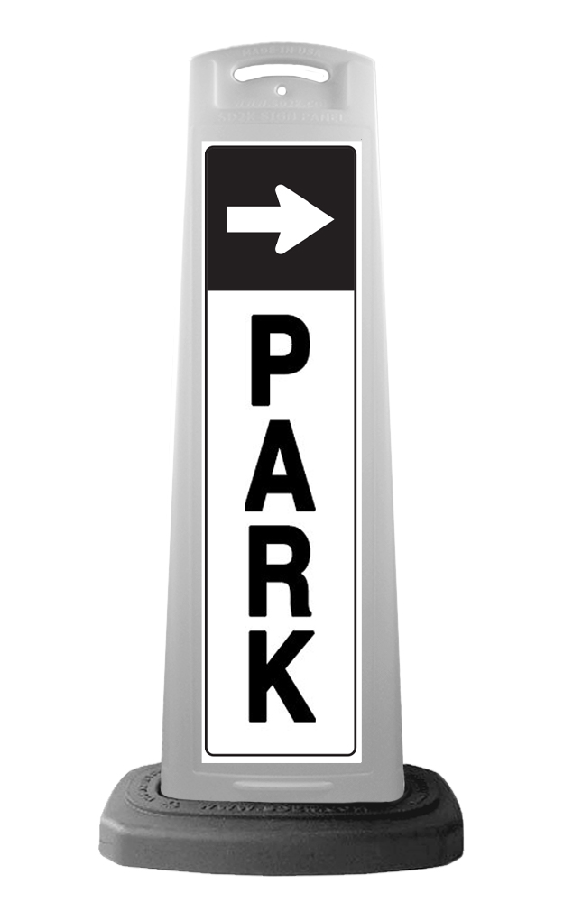 White Reflective Vertical Sign Panel w/Base Option - Park and Arrow