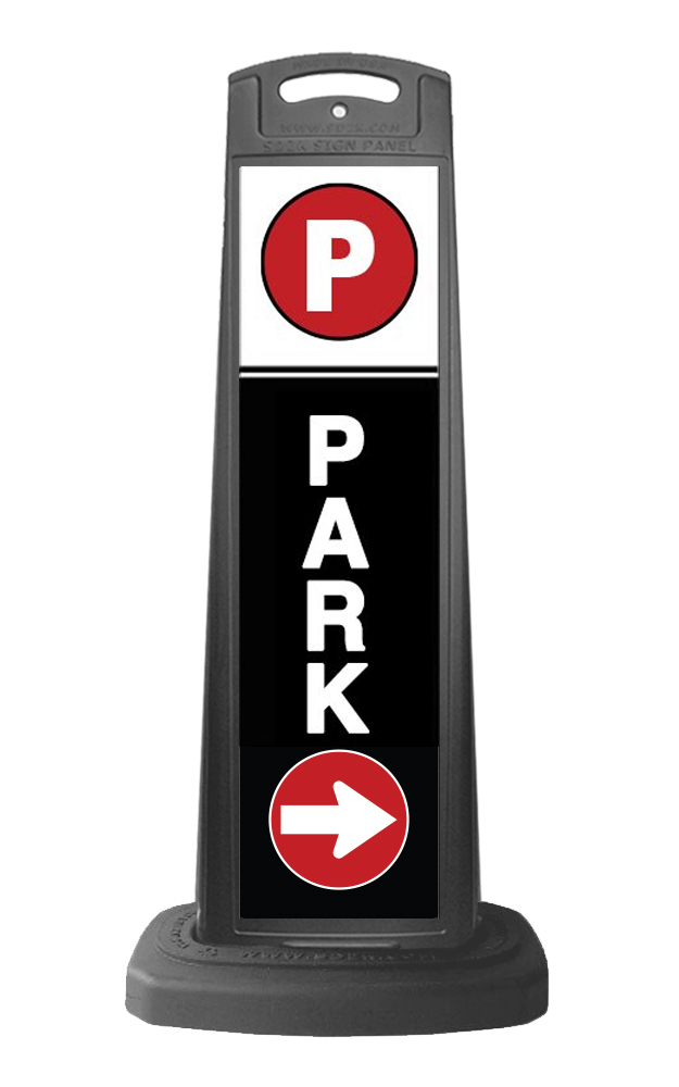 Black Reflective Vertical  Sign Panel w/Base Option - Park & Arrow